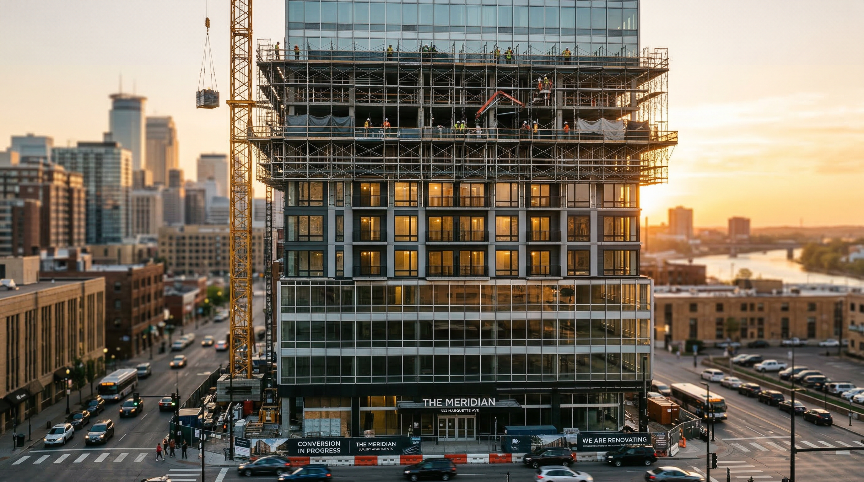 Office building undergoing conversion to residential apartments